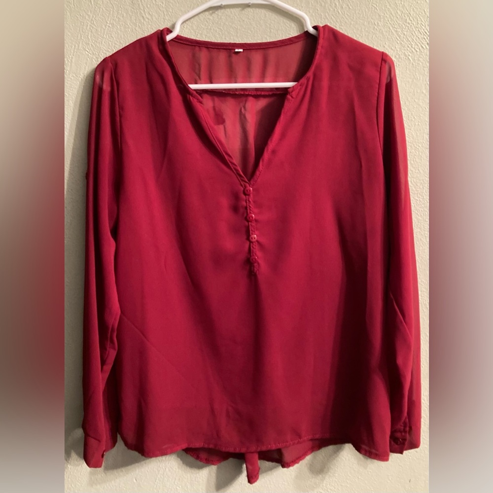 NWOT Deep Red Colored Long Sleeved Blouse Size Large